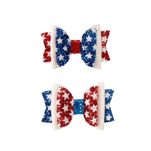 RED, WHITE & BLUE GLITTER CLIP SET