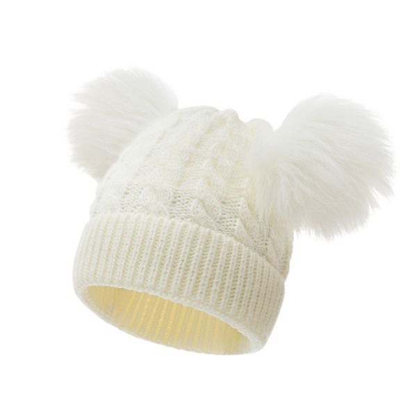 WHITE POM WINTER HAT/BEANIE