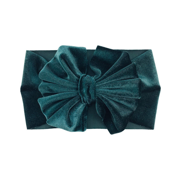 LARGE EMERALD VELVET FAN BOW