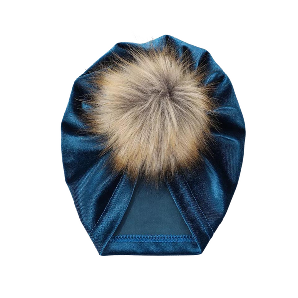 BLUE VELVET POM TURBAN