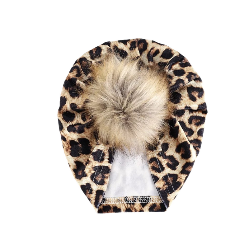 CHEETAH VELVET POM TURBAN