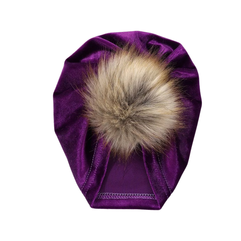 PURPLE VELVET POM TURBAN