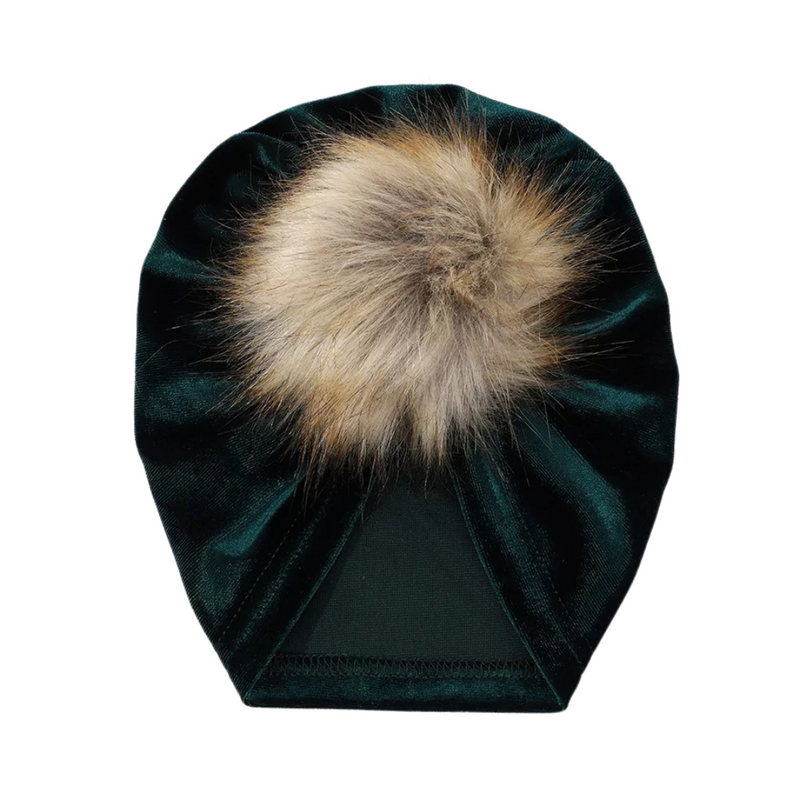 EMERALD VELVET POM TURBAN