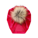 PINK VELVET POM TURBAN