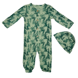 GREEN WOODLANDS FOOTIE ROMPER & HAT SET