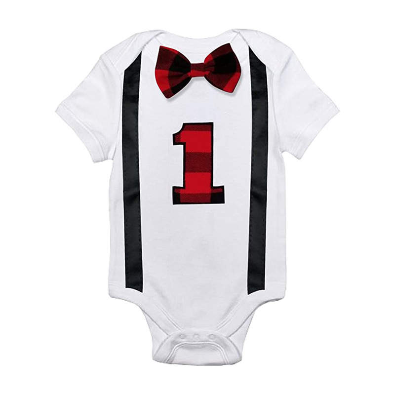 Red and Black Plaid 1st Birthday Romper - Glambambaby