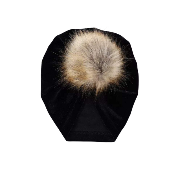 BLACK VELVET POM TURBAN