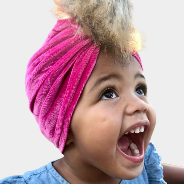 PINK VELVET POM TURBAN