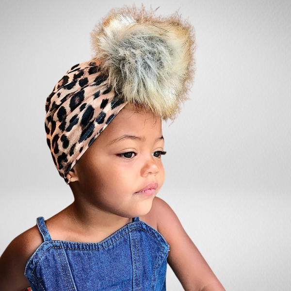 CHEETAH VELVET POM TURBAN